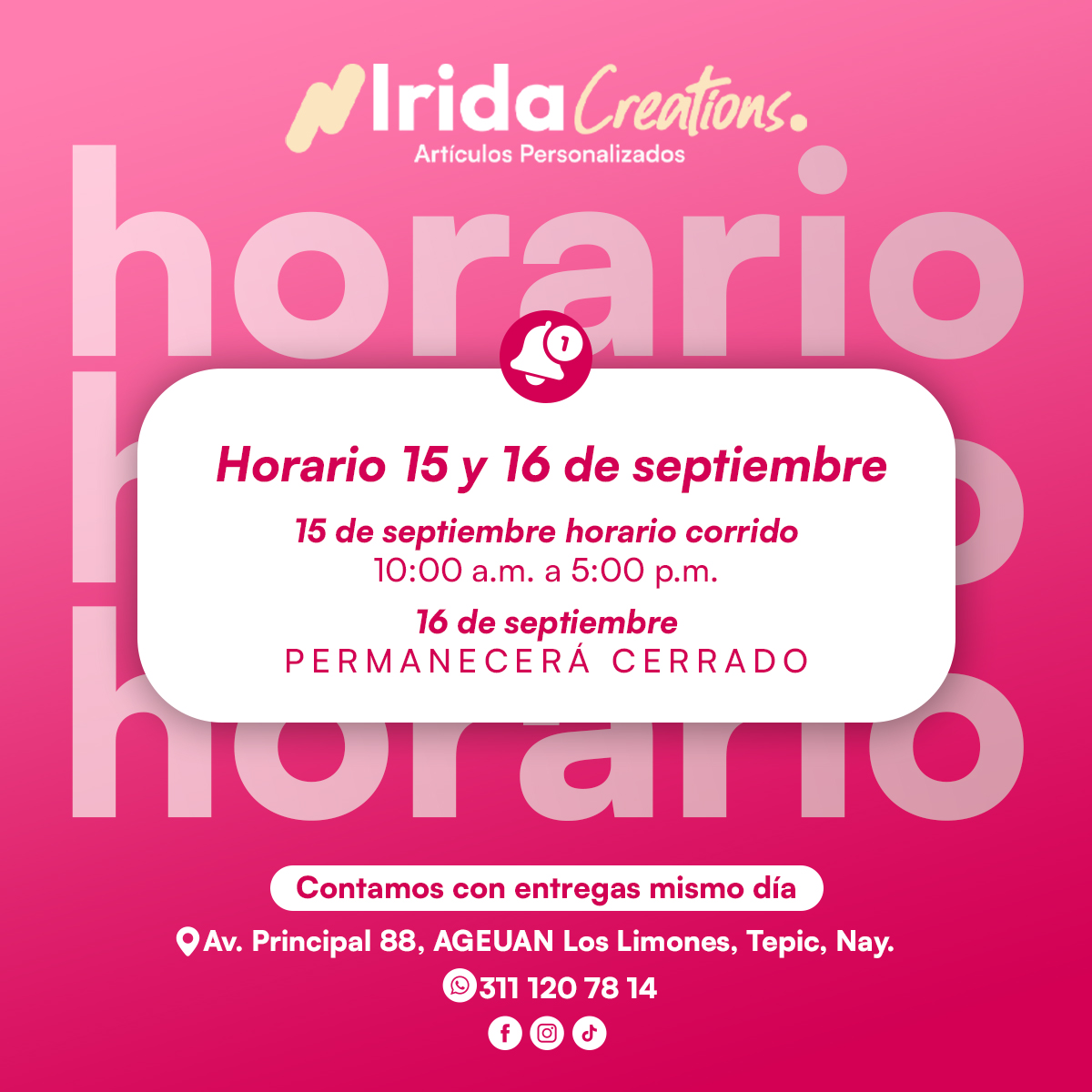 Irida - 🇲🇽🎉 Aviso importante de horario patrio 🎉🇲🇽 Hoy lunes 15 de ...