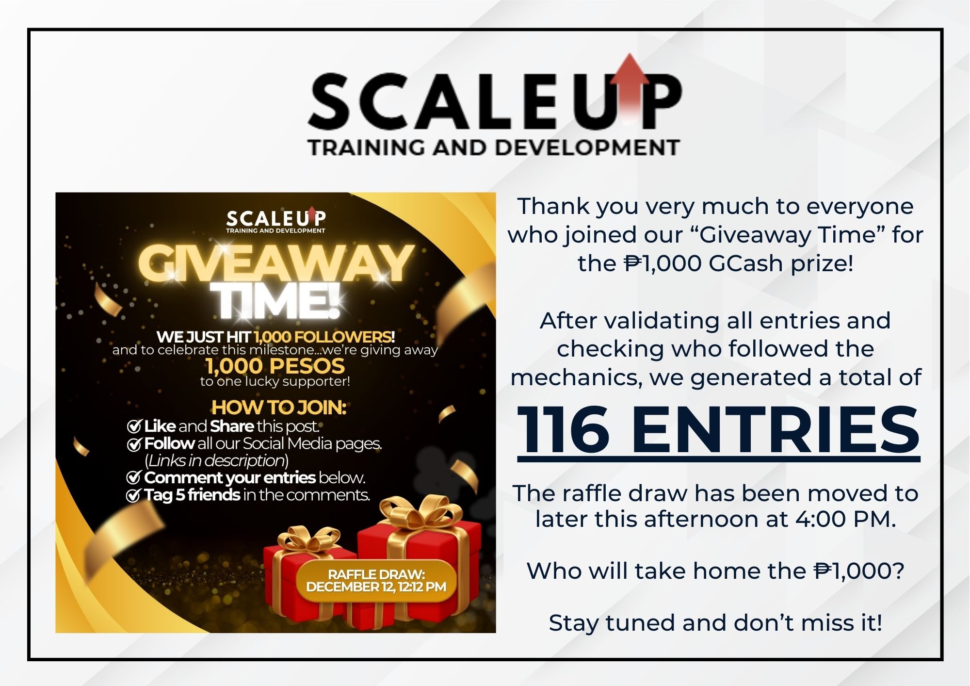 ScaleUp - Today is the day! Our raffle draw is happening later this ...