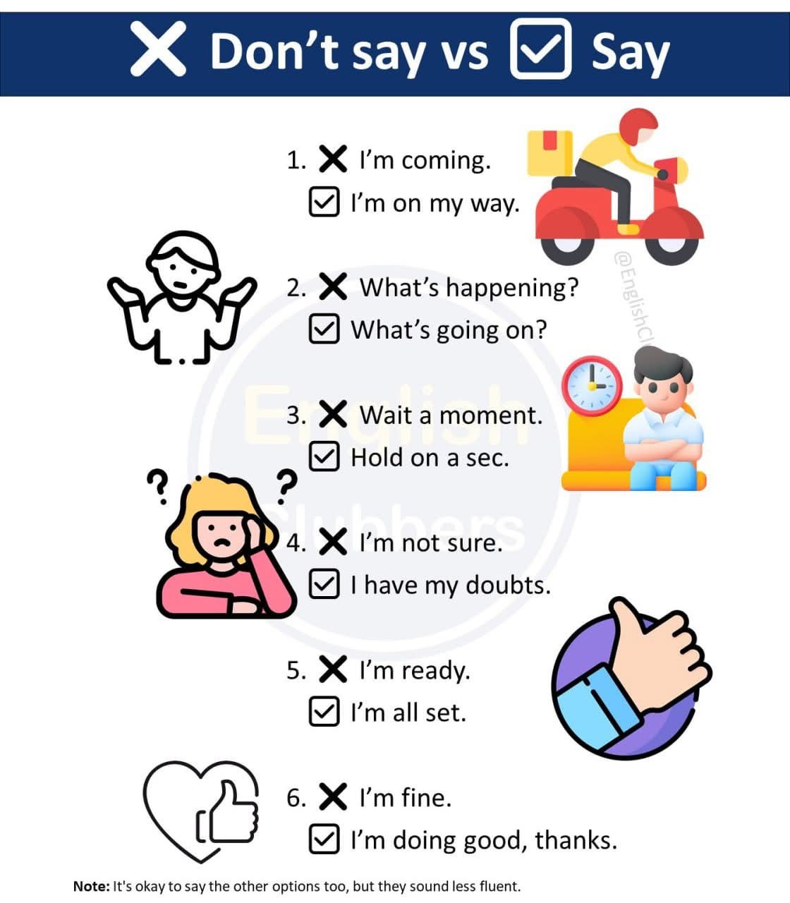 Everyday English phrases to use instead