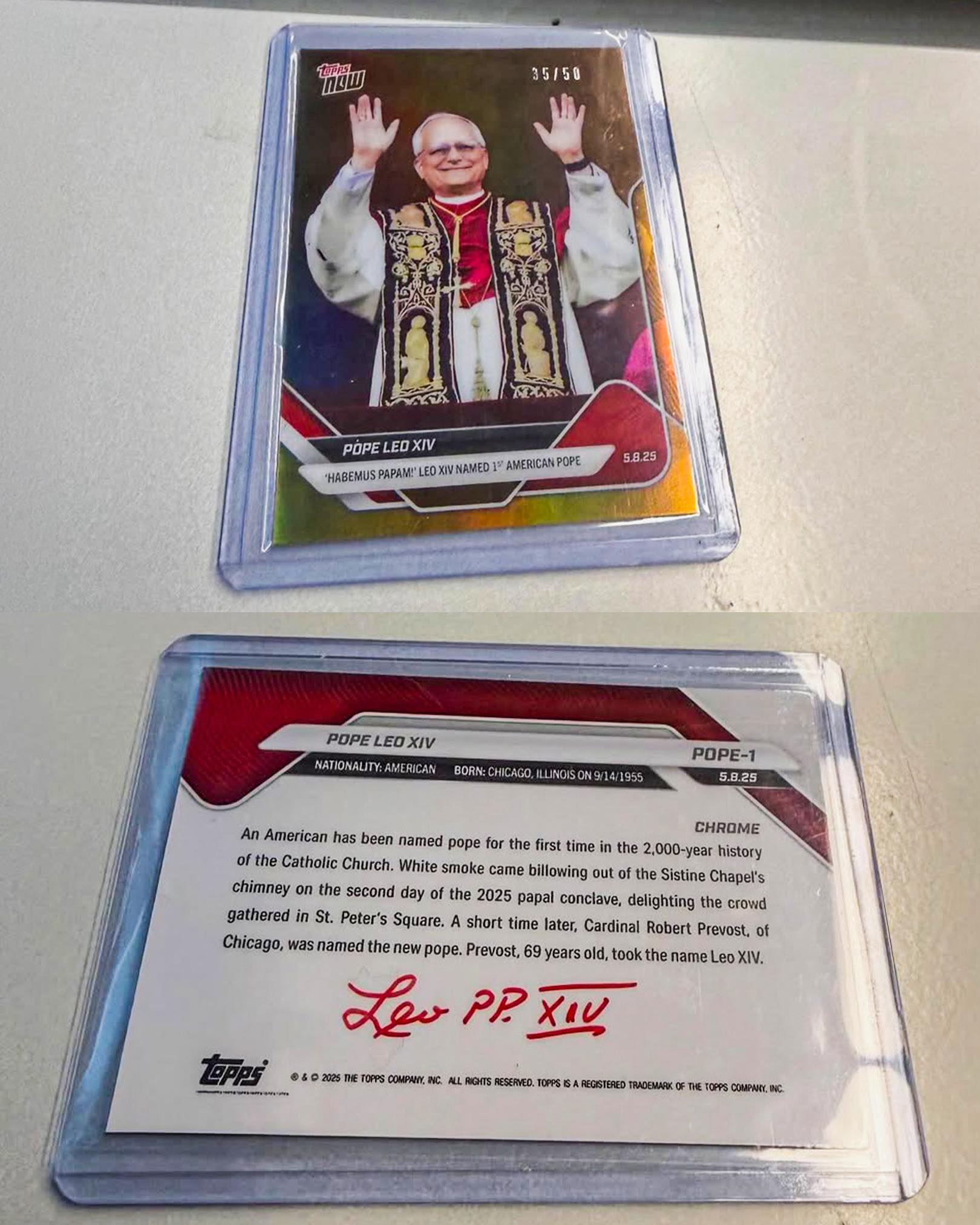 Someone actually got Pope Leo XIV to sign a trading card of
