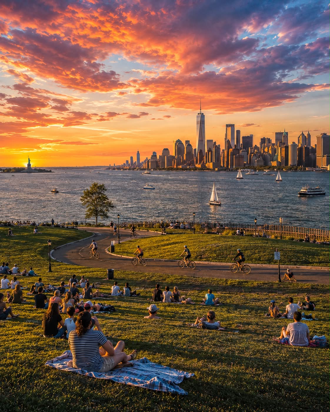 The incredible New York skyline on a beautiful summer day from the