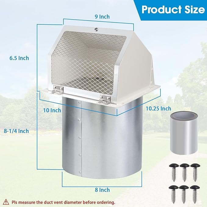 Galvanized Steel Hooded Wall Vent – 4 Inch Exterior With Screen & Damper, Black