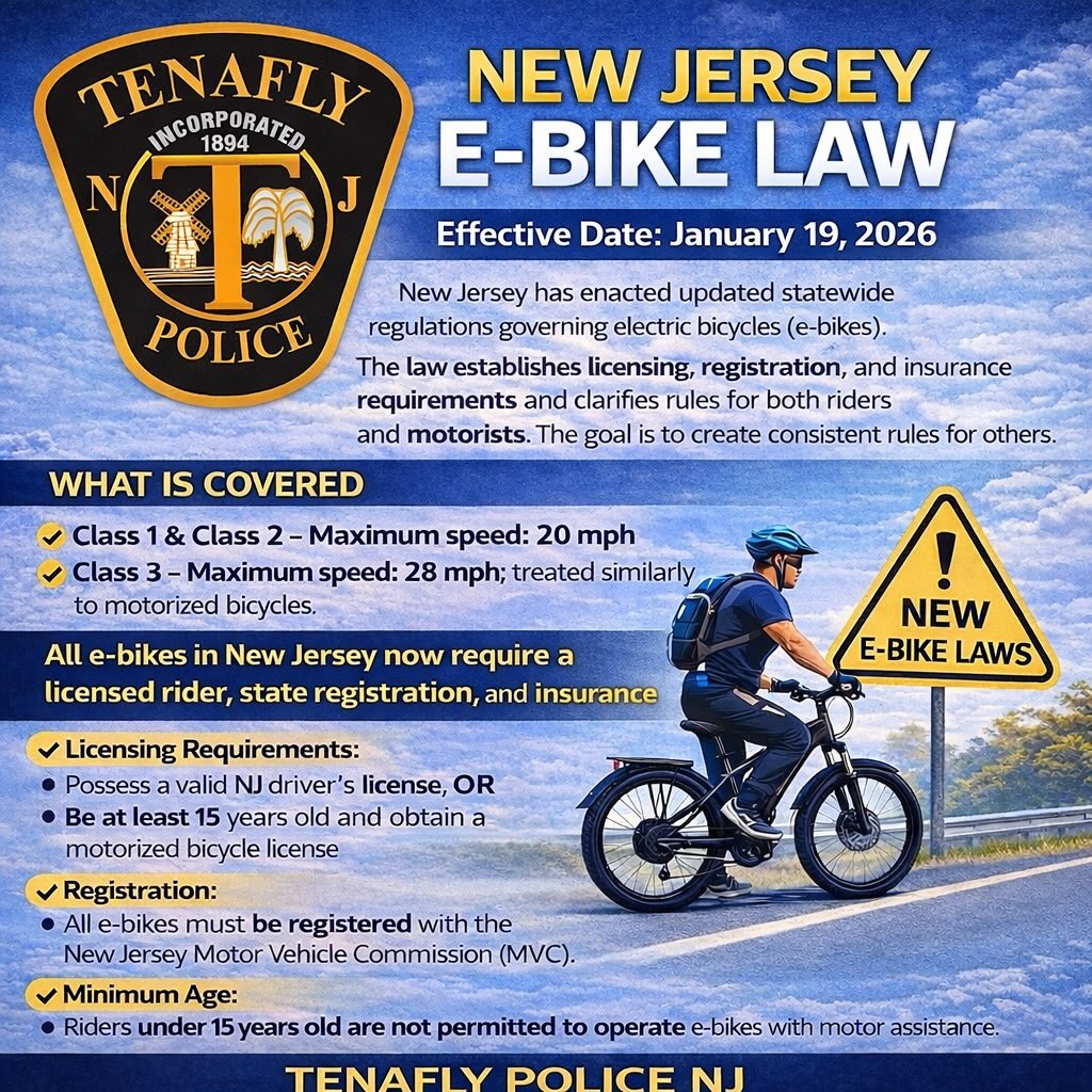 Tenafly Police - 🚲⚠️ NEW NJ E-BIKE LAW – EFFECTIVE JANUARY... | Facebook