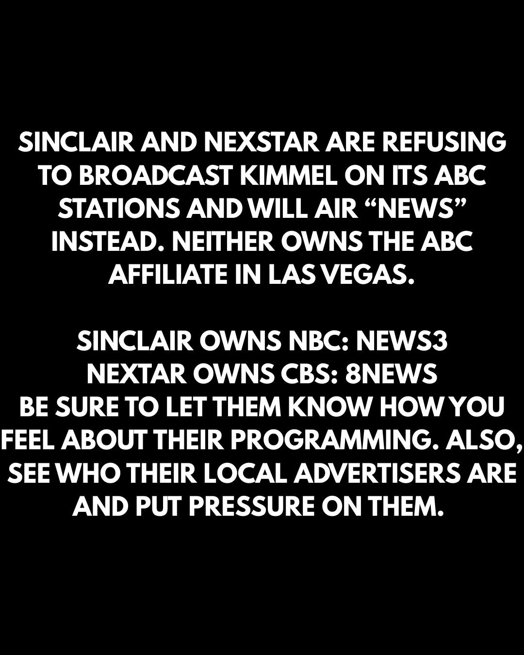 Indivisible - Sinclair Broadcasting and Nexstar will not air Kimmel on ...