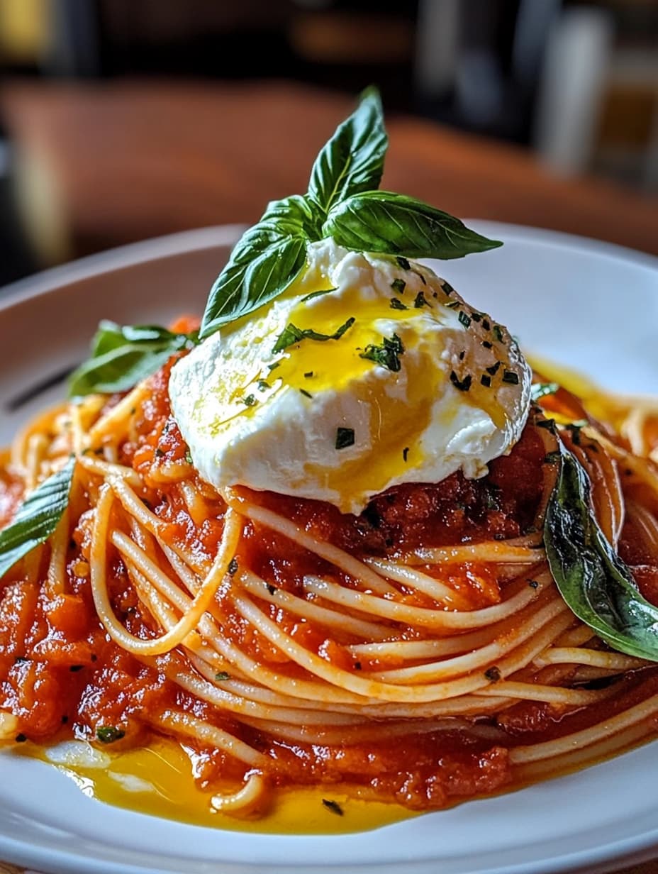 Recipes - 🍝 Spaghetti al Pomodoro with Burrata 🍅🧀 A classic Italian ...