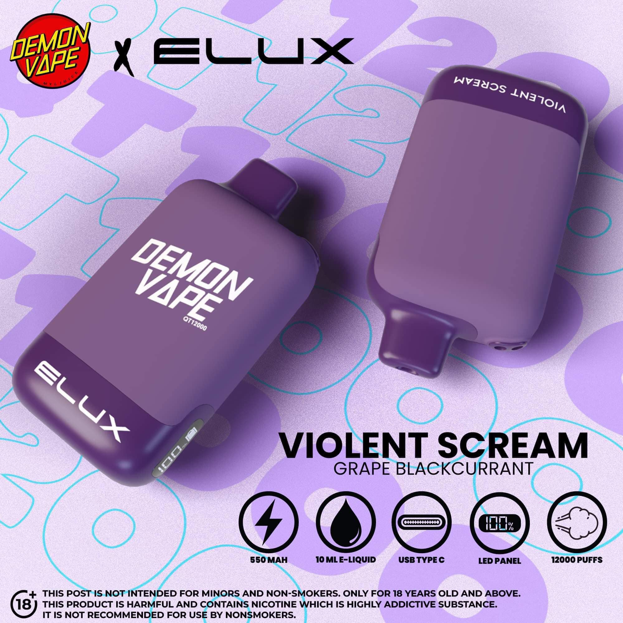demon vape disposable x ELUX QT12000 Grape Blackcurrant 🔥 watermelon chill Type:Mesh 0.8 ohm COREX 3.0 [3mL] Strawberry Ice RAZ Vape