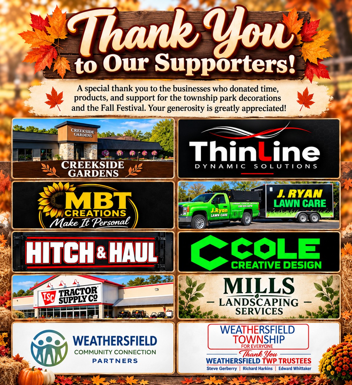 Your Choice thanksキャンペーン ミンハオ Weathersfield Township Fall Festival supporters and sponsors thanked