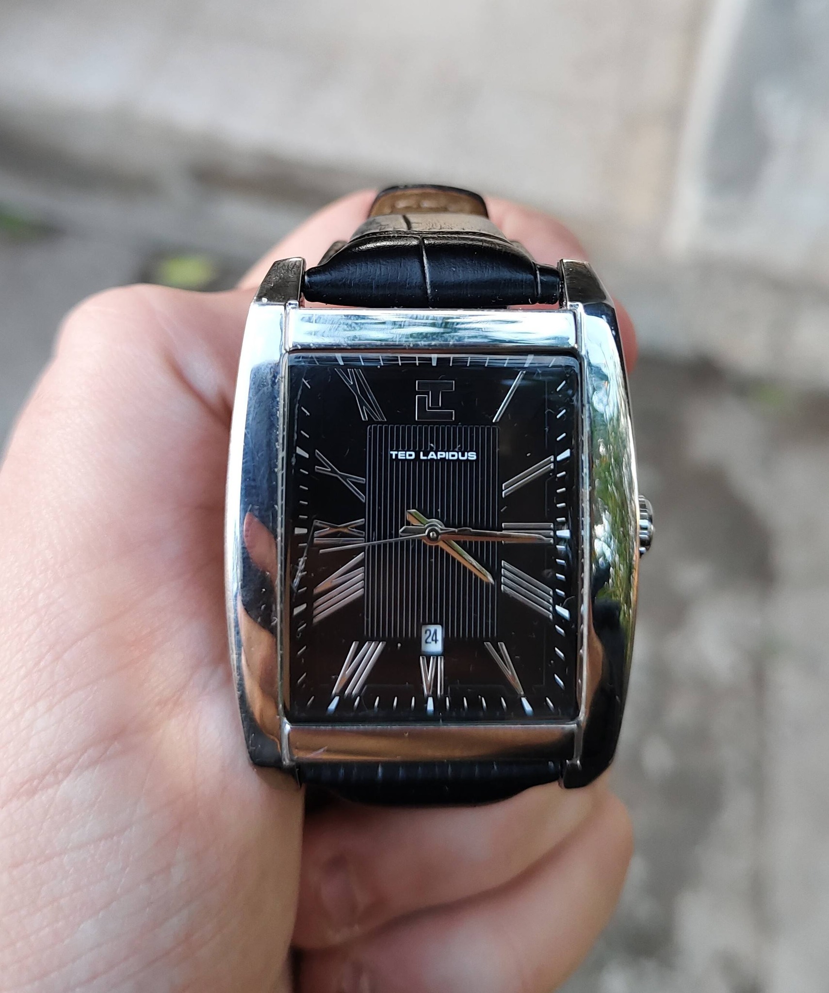 Montre Ted Lapidus Vintage - Cadran Argenté, Boîtier Or Et Bracelet Bleu - Années 90, Mouvement Quartz
