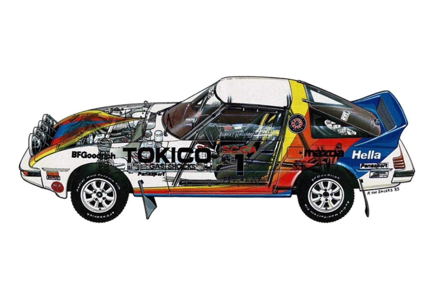 1985 Mazda RX-7 SCCA Pro Rally by Russell von Sauers.