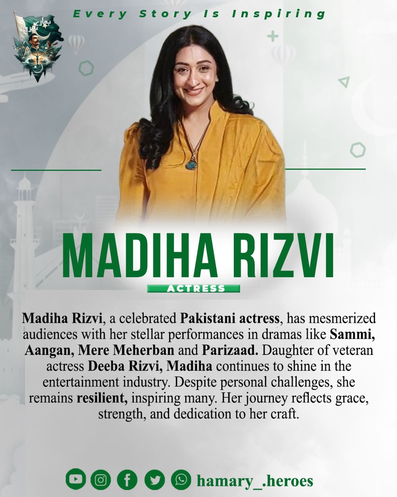 Hamary heroes - Madiha Rizvi, a celebrated Pakistani... | Facebook