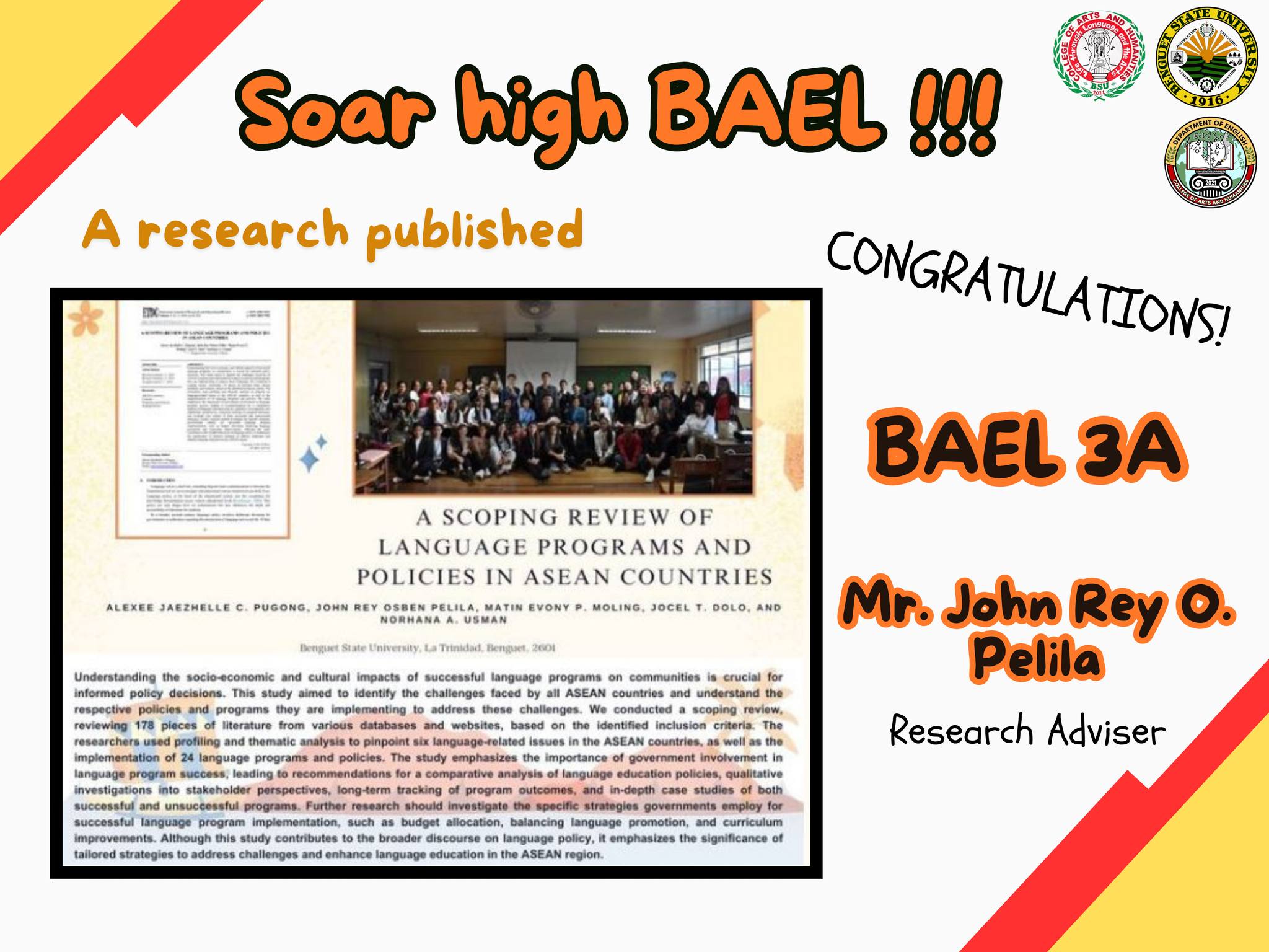 CONGRATULATIONS BAEL STUDENTS! || 𝑨 𝑹𝒆𝒔𝒆𝒂𝒓𝒄𝒉 𝑷𝒖𝒃𝒍𝒊𝒔𝒉𝒆𝒅 BAEL 3A had ...