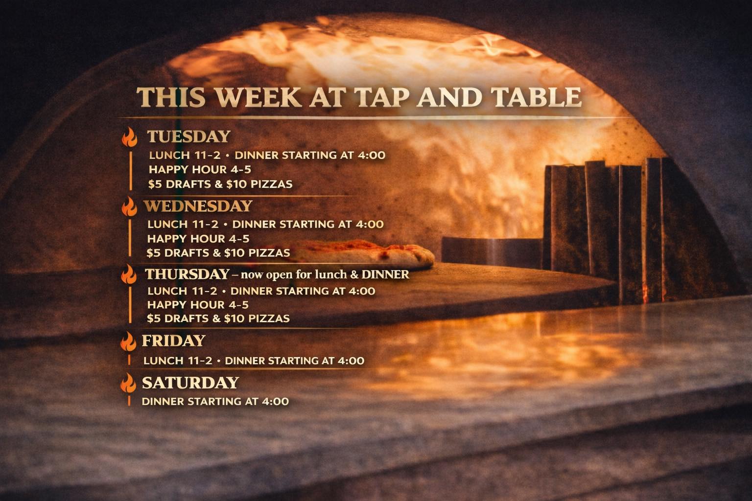 Tap - WE’RE NOW OPEN THURSDAYS FOR LUNCH & DINNER! 🔥 Y’all asked… and ...