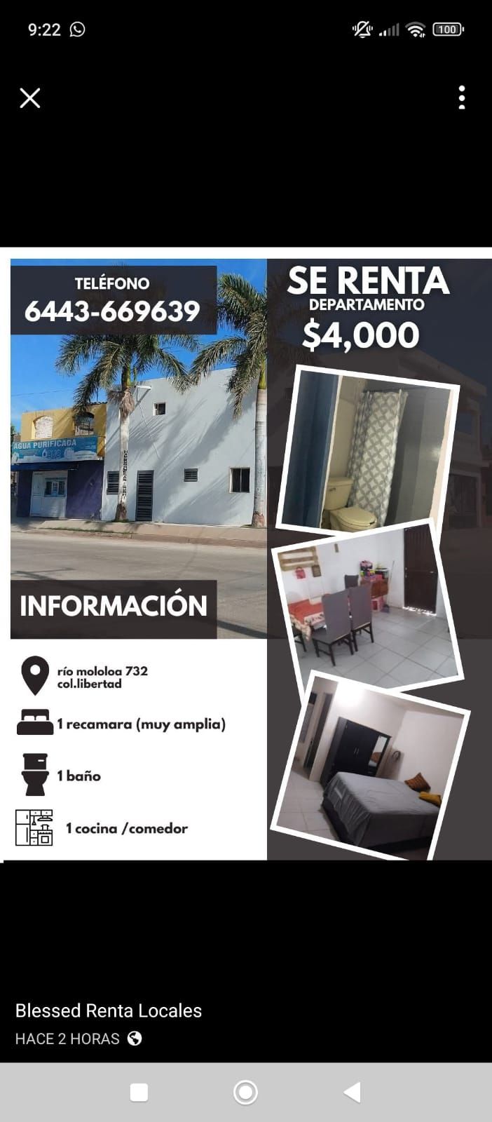 SE RENTA DEPARTAMENTO AMUEBLADO COL CENTRO $4800 mes TEL 6442069741 ...