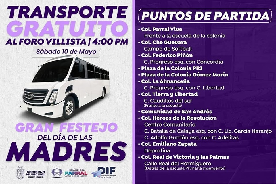 Municipio - ¡Transporte GRATIS para el Gran Festejo del Día de las ...
