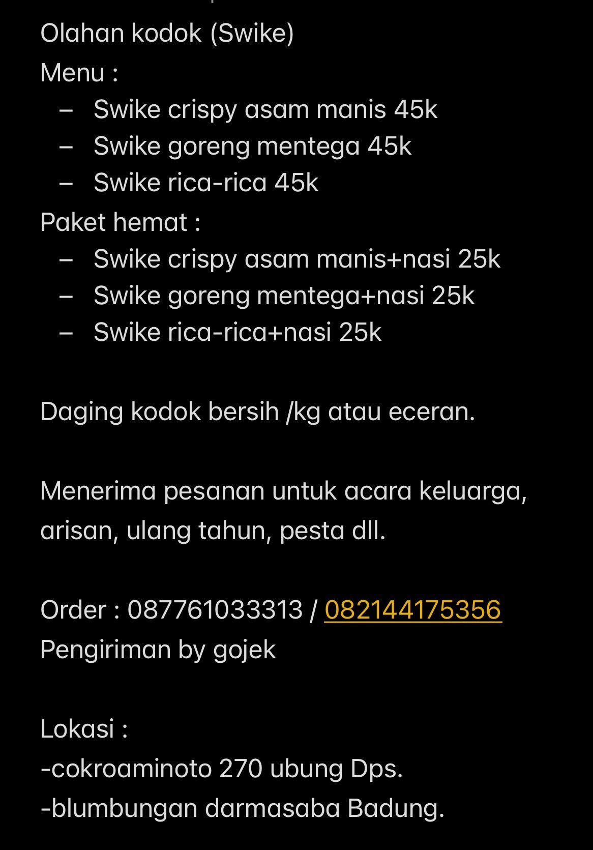 Grup Kuliner Denpasar Bali | SEDIA: - Olahan daging kodok. - Daging ...