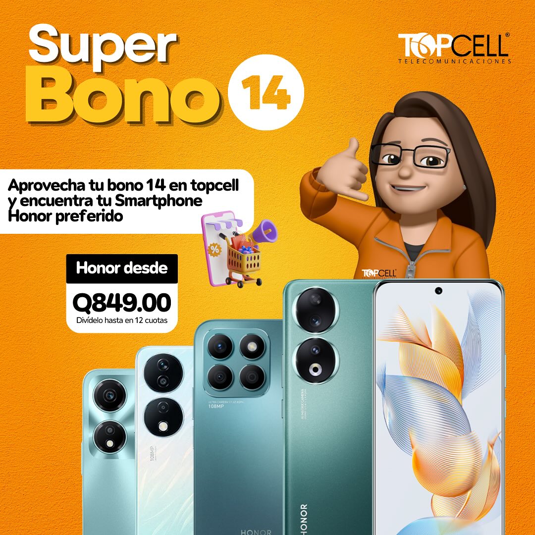 TopCell GT - 🔥Aprovecha tu bono 14 con lo mejor de Honor...