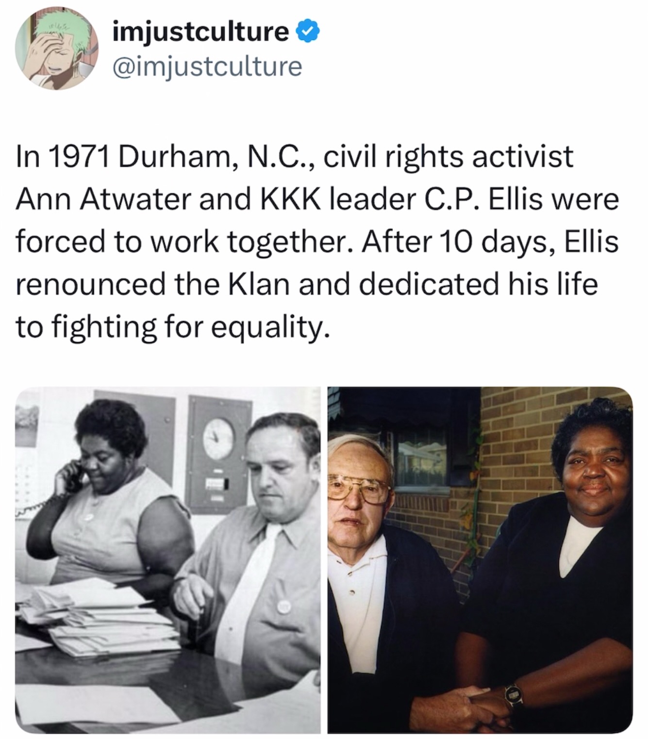 Unlikely friendship between Ann Atwater and KKK leader C.P. Ellis