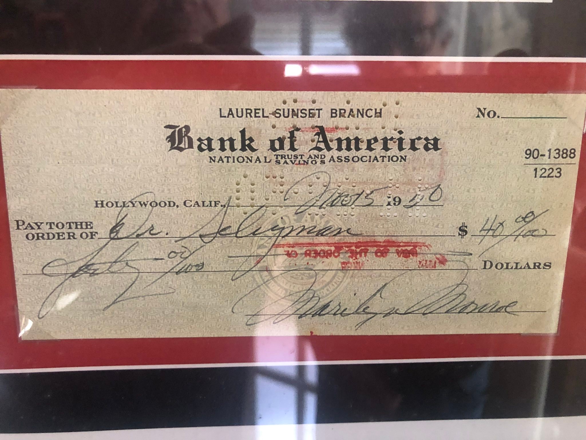 1950 signed Marilyn Monroe check for sale