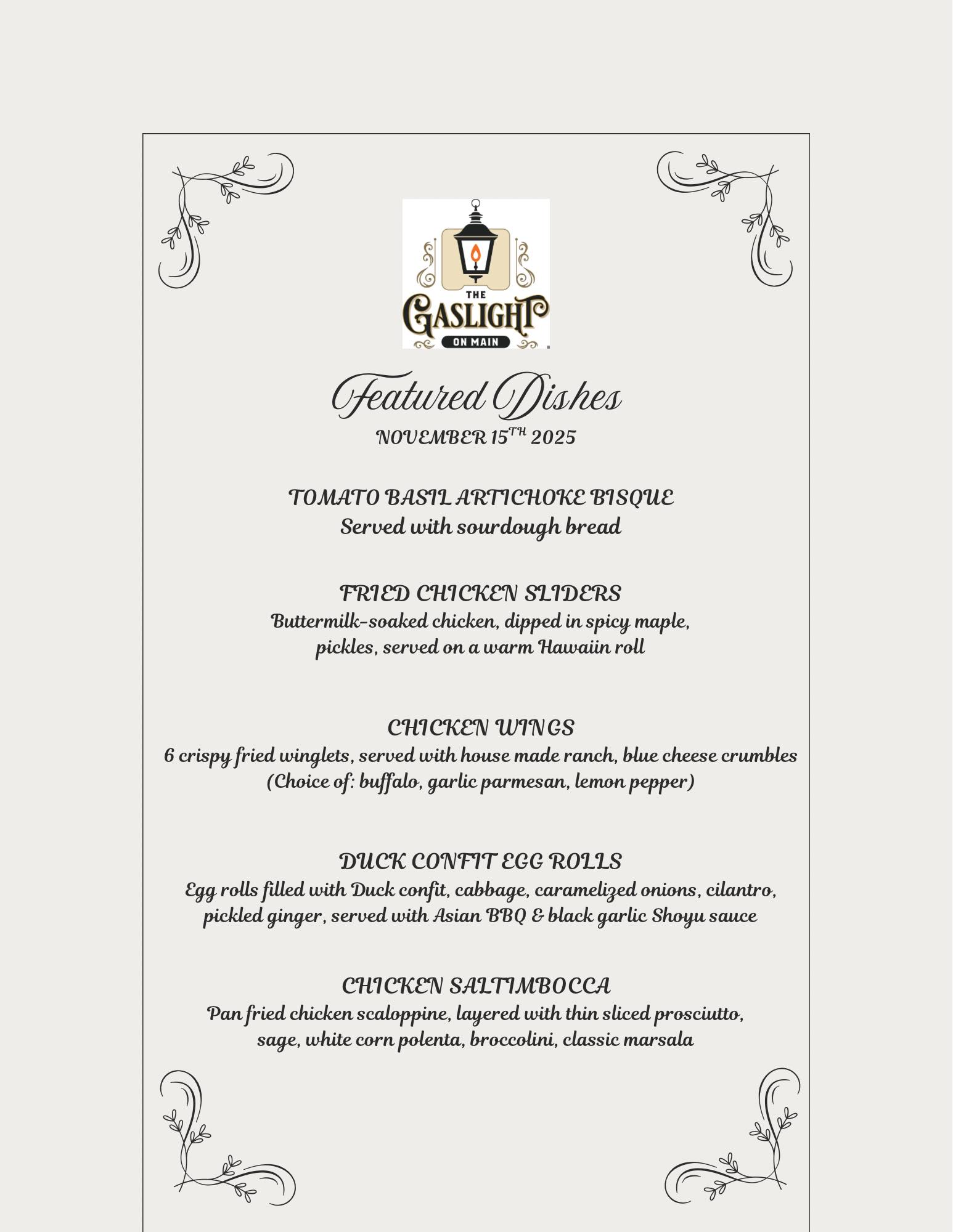 The Gaslight - Tonight’s Featured Specials at The Gaslight on Main ...