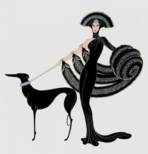 Vintage Erte art deco serigraph print 'Symphony in Black'