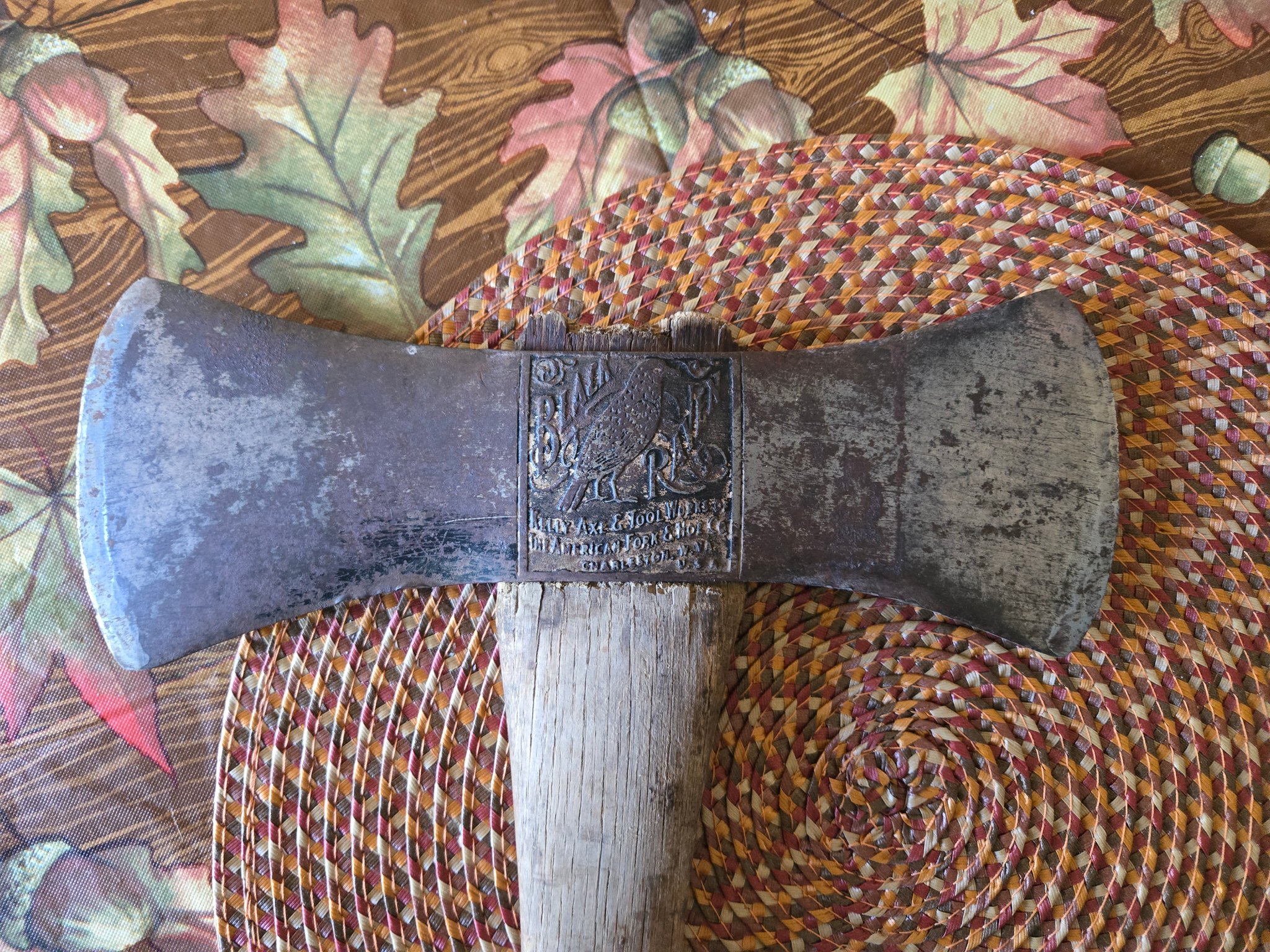 Restored axe with 1.3/4lb head and hickory handle for father-in