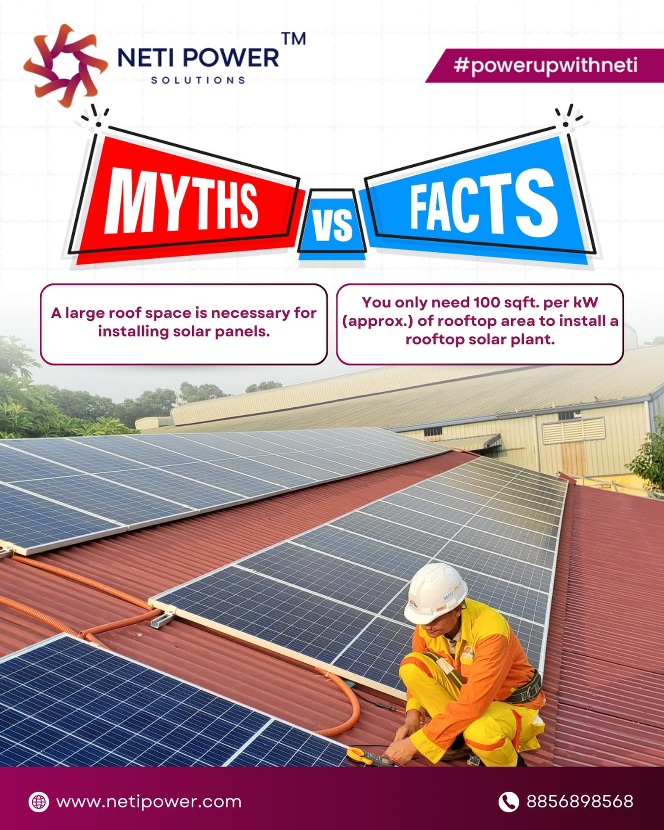 Neti - ⚡ MYTHS VS FACTS 🌞 🚫 Myth: You need a huge roof to install solar ...