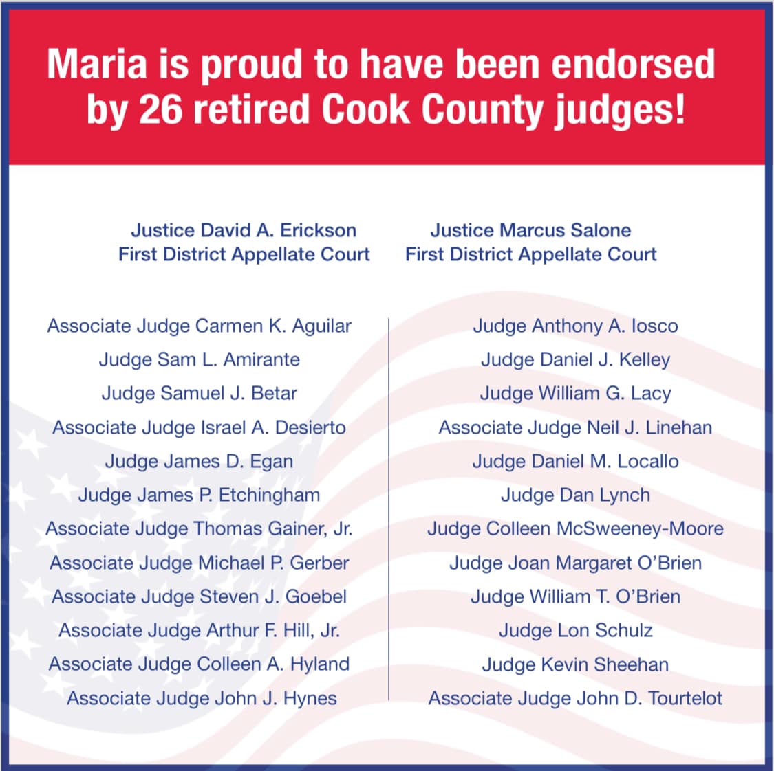Proud to have the support of 26... - Maria McCarthy for Judge | Facebook