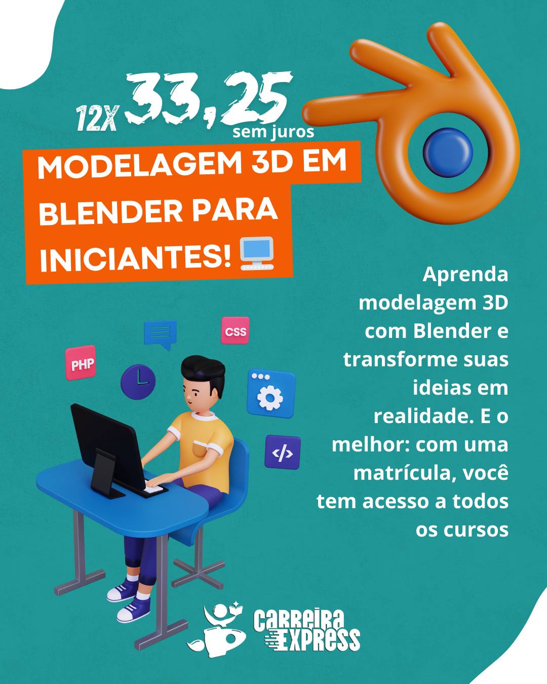Carreira - 🖥️ Modelagem 3D em Blender para Iniciantes! 🎨 Quer ...