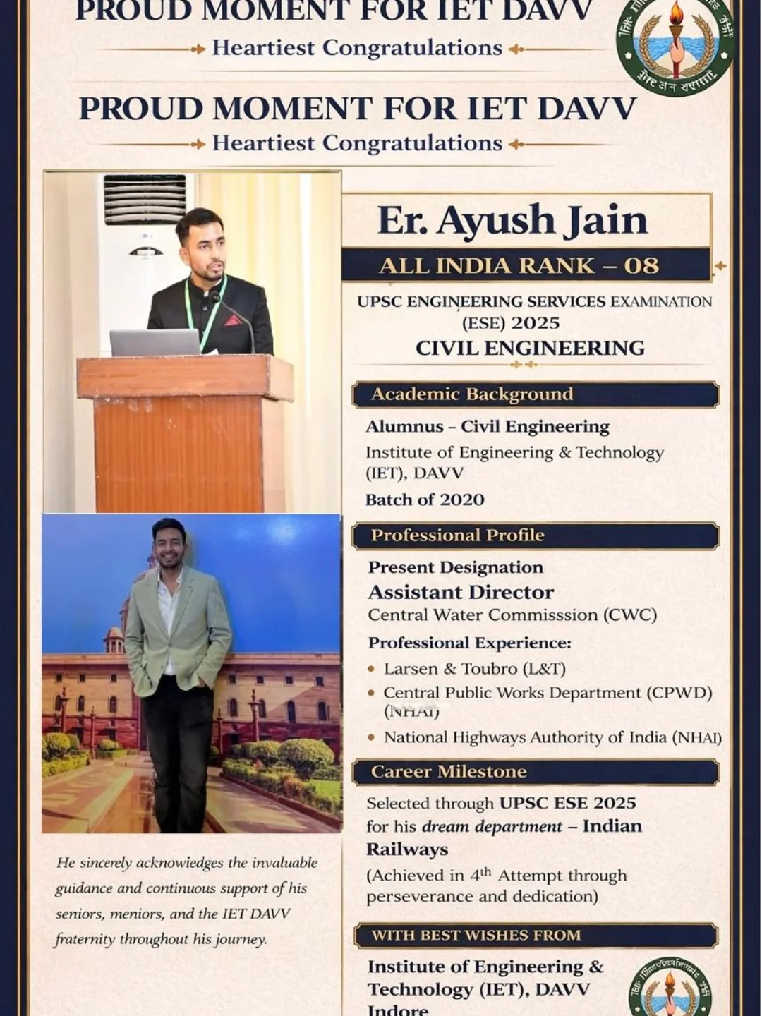 IET - 🌟 Proud Moment for IET DAVV 🌟 Heartiest congratulations to Er ...