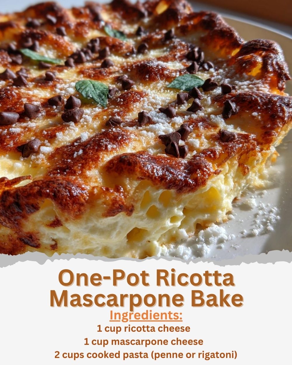 Homemade - One-Pot Ricotta Mascarpone Bake Ingredients: - 1 cup ricotta ...