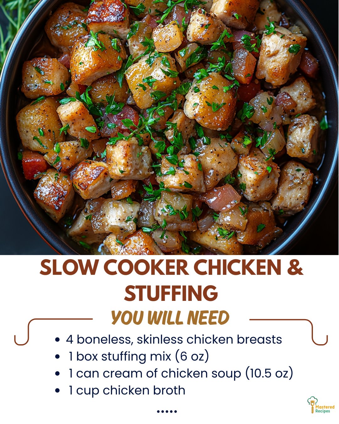 Mastered - 4 boneless, skinless chicken breasts 1 box stuffing mix (6 ...