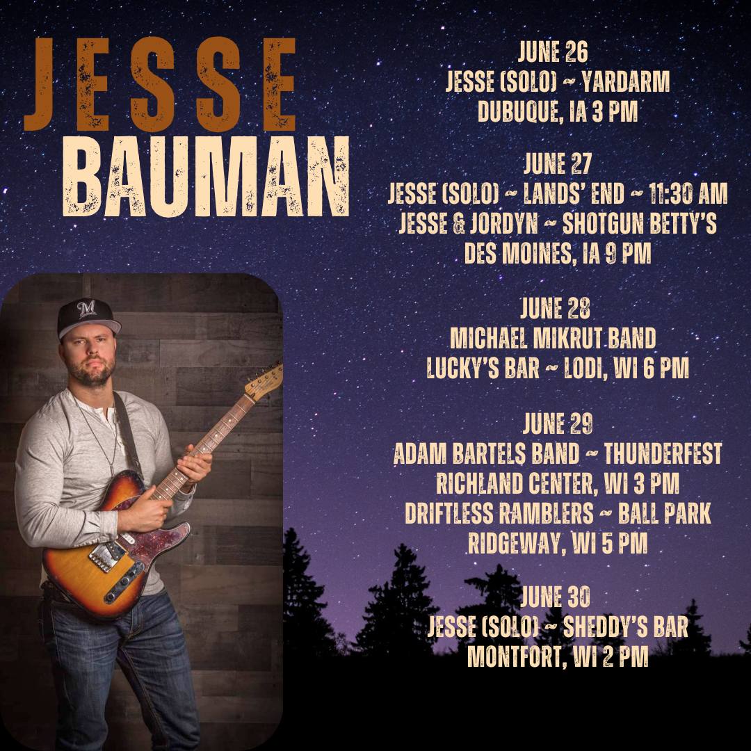 Join me at the dates and venues below... - Jesse Bauman Music