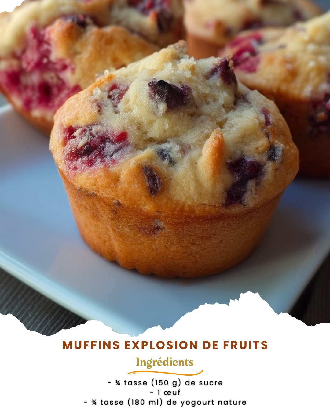 Recettes - MUFFINS EXPLOSION DE FRUITS Ingrédients : pour 12 portions ...
