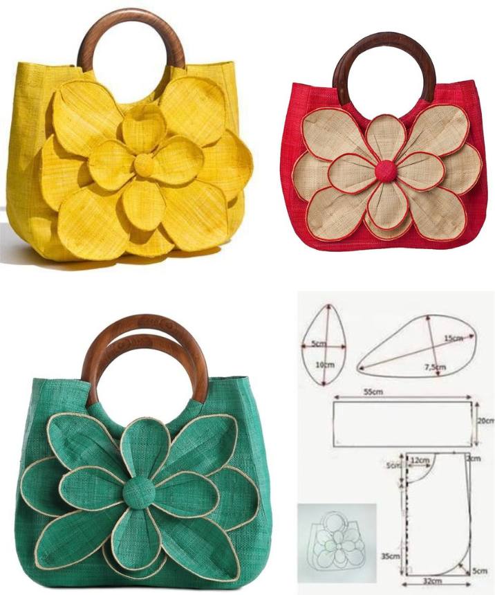 Sac à Main Artisanat Toile Fleurie Avec Poignées En Bois - Rouge - Occasion Excellent état - Style Besace