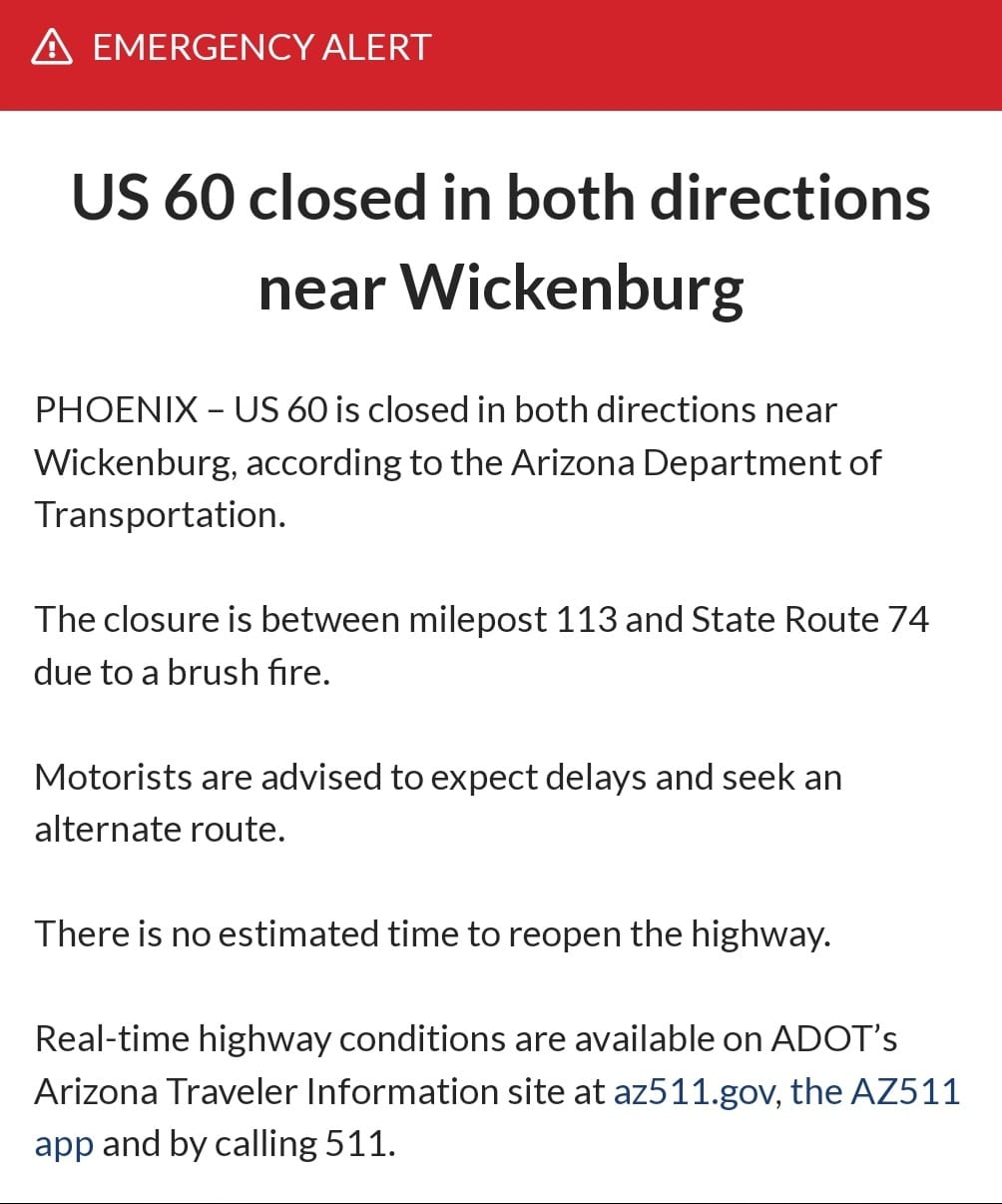 ⚠️🚨 US 60 closed in both directions... - The Grand Failure