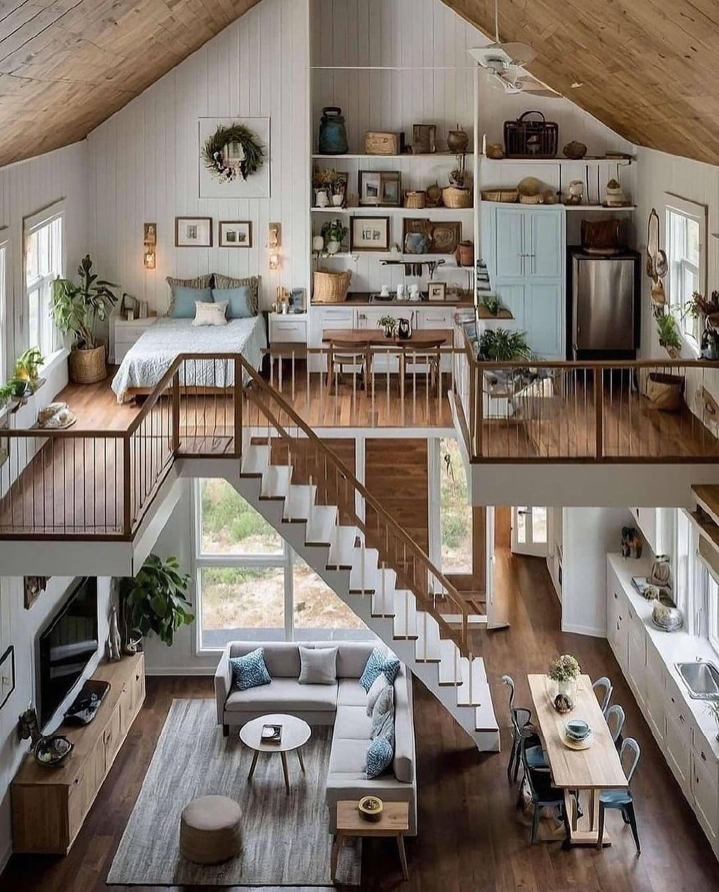 Home Interior Designs | The image shows a spacious, open-concept loft ...