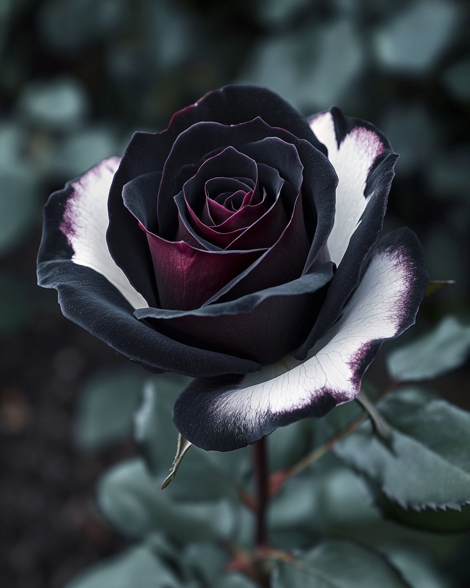 Black velvet and pearl white roses in perfect balance