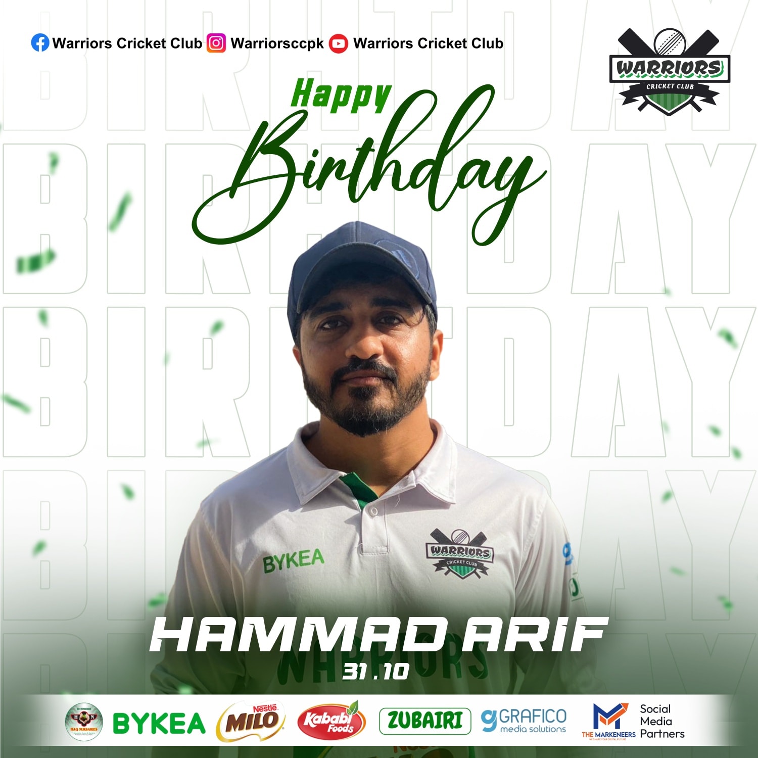 Happy Birthday, Hammad Arif! 🎂 🎉... - Warriors Cricket Club | Facebook