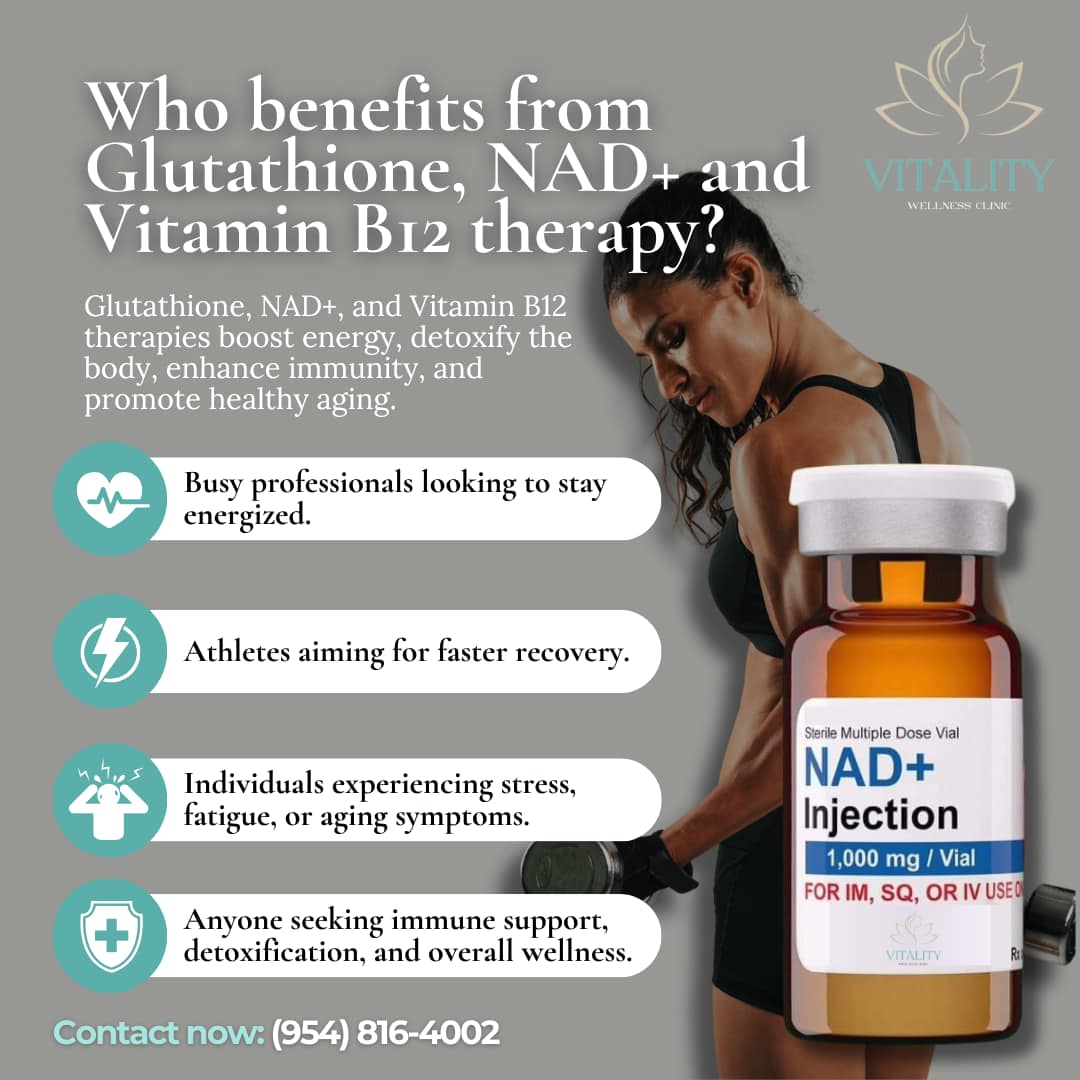 NAD+ Glutathione NAD+ = energy support for your cells Glutathione = antioxidant protection Together they help your body: • Make energy • Repair cells • Protect from stress and damage Available at