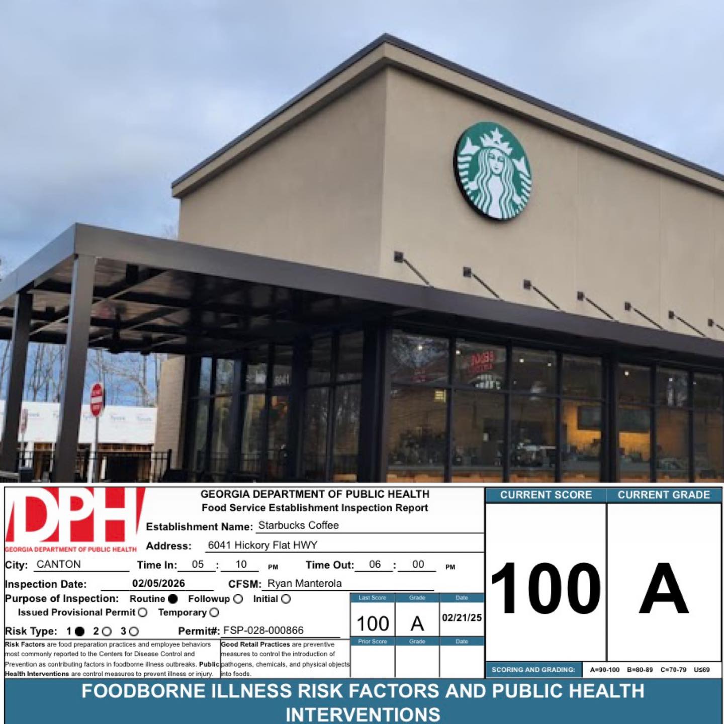 Eat - STARBUCKS COFFEE (6041 Hickory Flat Hwy — Canton) Inspection Date ...