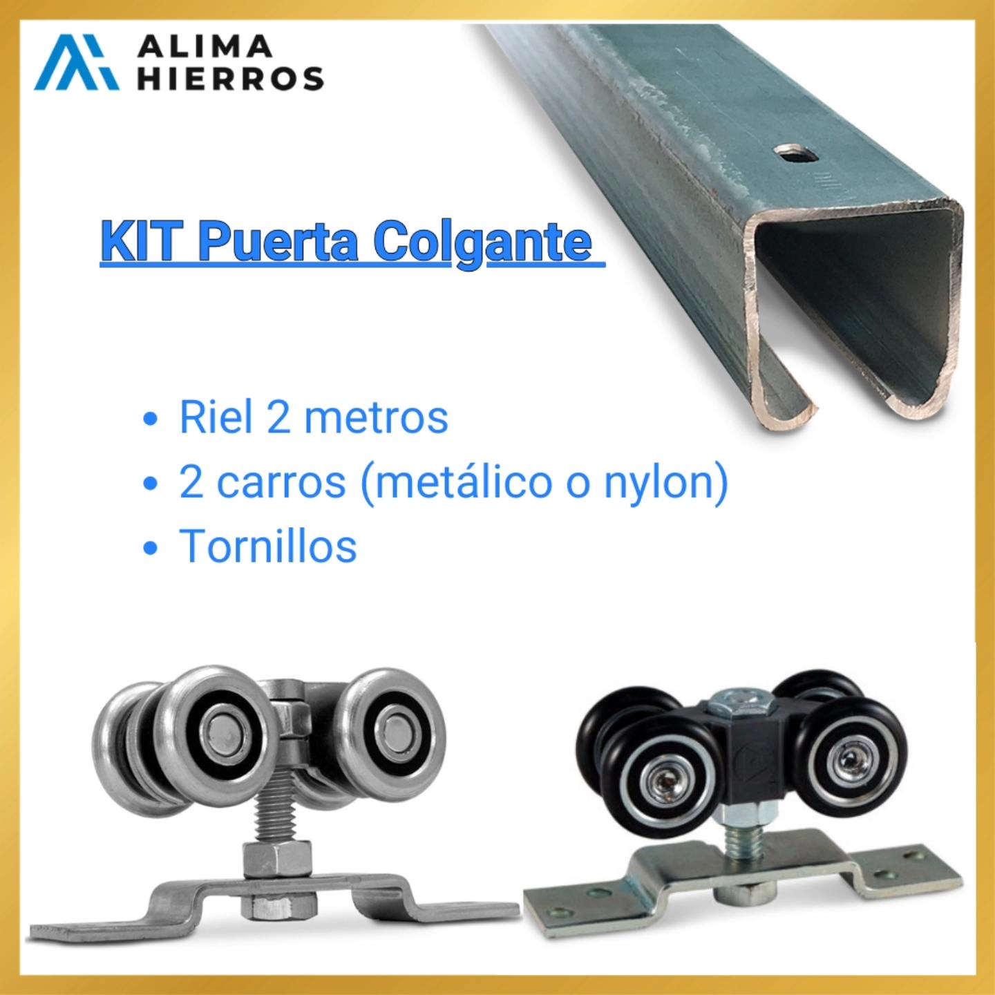 Alima - Kit para puerta colgante, riel de 2 metros, con carros ...