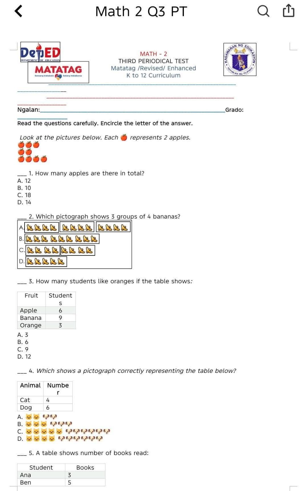 Deped Matatag Grade 2 Complete Files | GRADE 2 – THIRD PERIODICAL EXAM ...