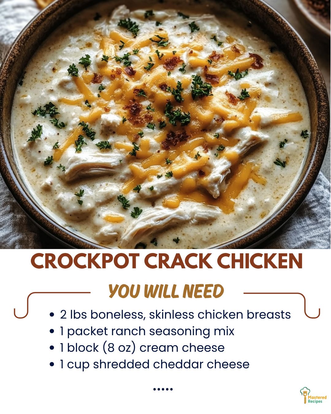 Mastered - 2 lbs boneless, skinless chicken breasts 1 packet ranch ...
