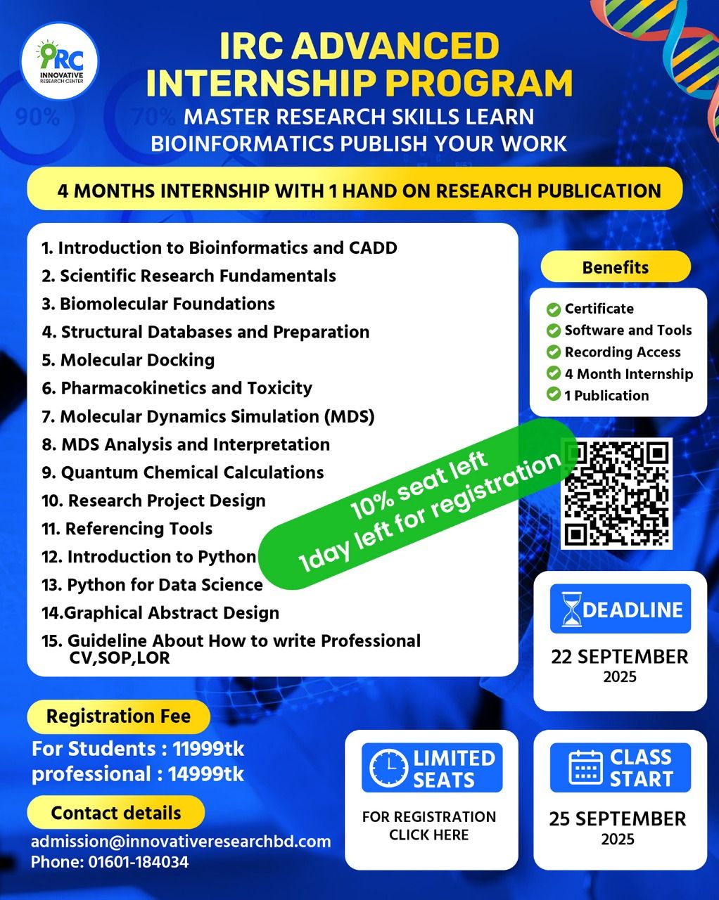 💥10% seat left & 1 day... - Innovative Research Center - IRC | Facebook