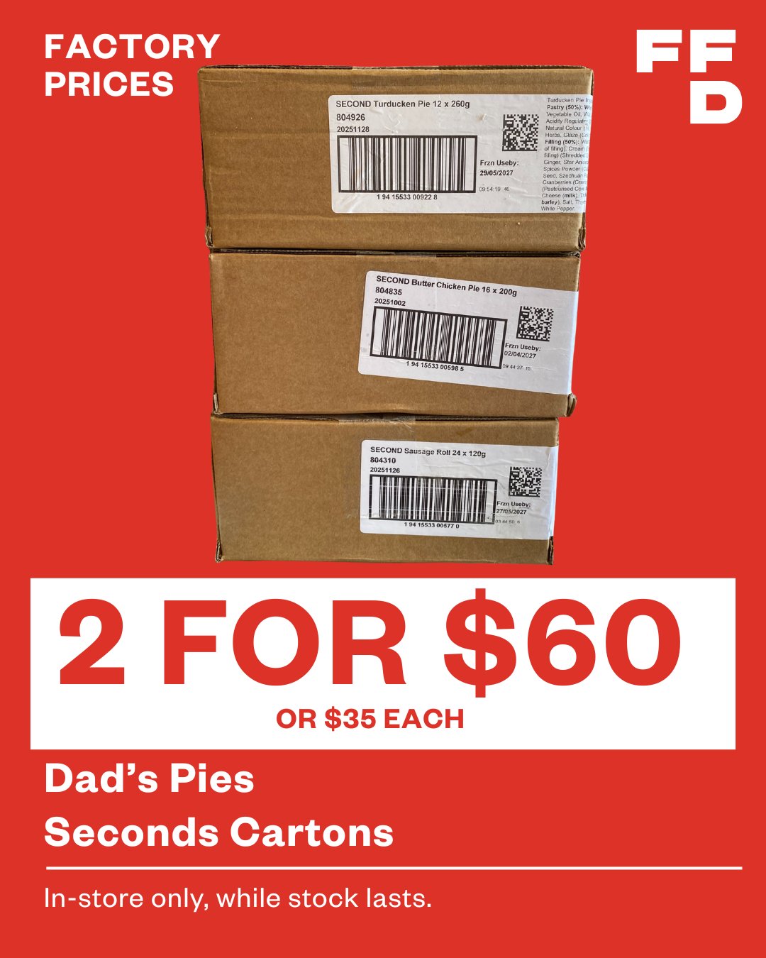 Factory - DAD’S PIES SECONDS CARTONS - $35 per carton or 2 for $60 🥧 ...