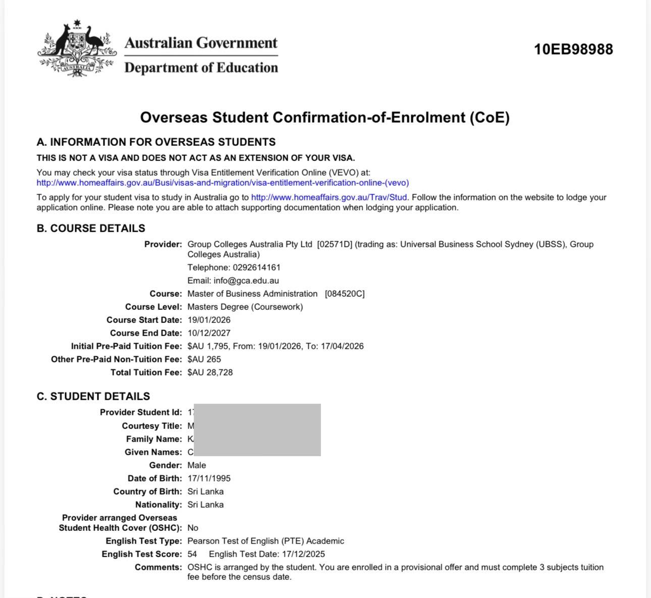 🎓 SUCCESS STORY – COE GRANTED! 🎉 We’re happy to share that our student ...