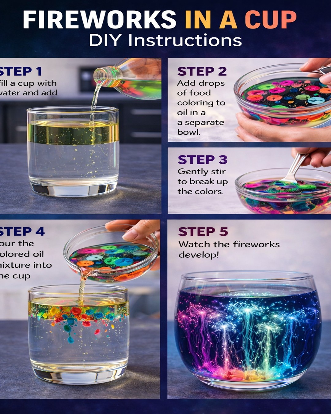Quick - “This looks like fireworks… but it’s just water and oil 🤯 ...