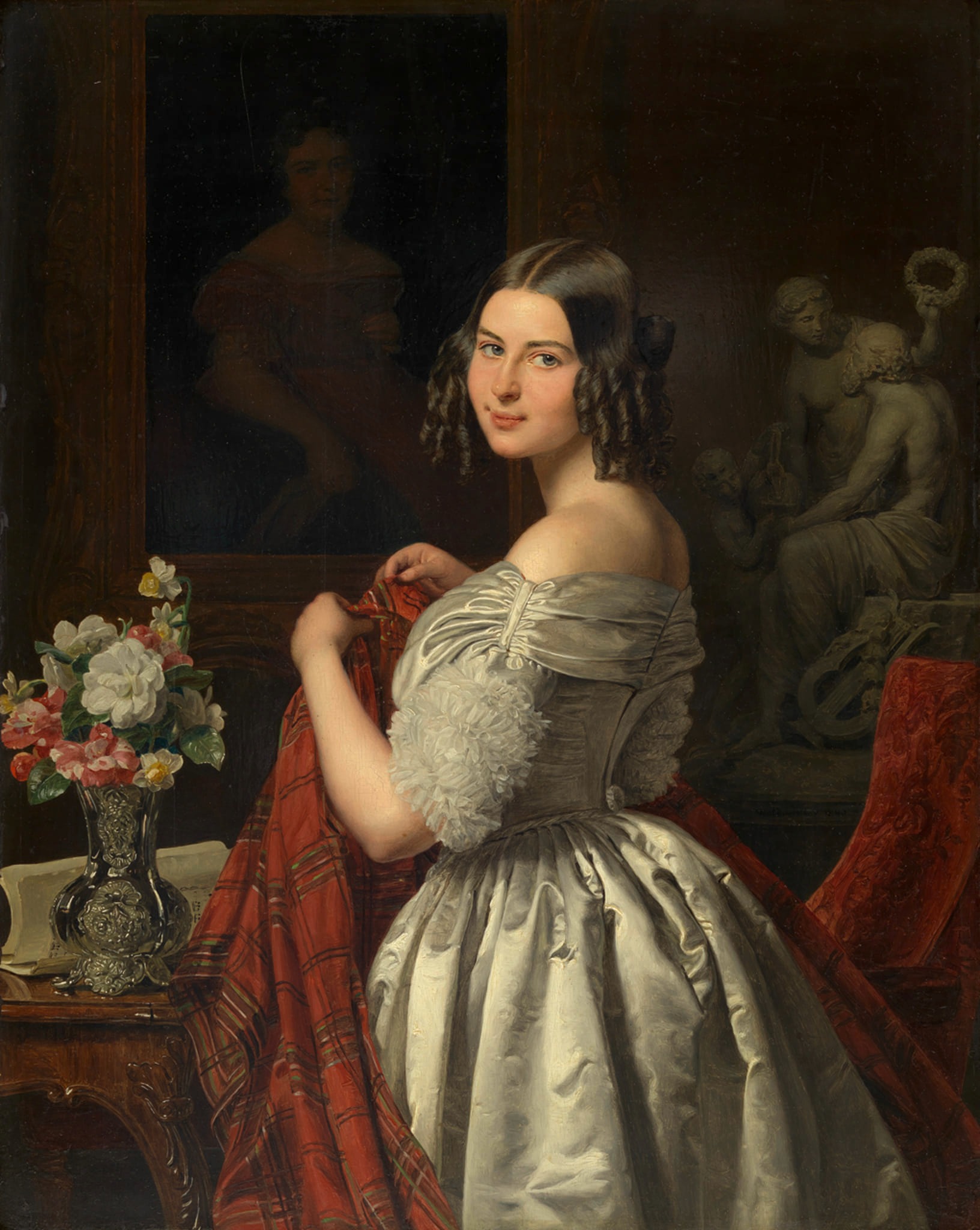 chinese dress ladies Classical Portrait of a Young Woman Oil on Canvas Painting , Signed &