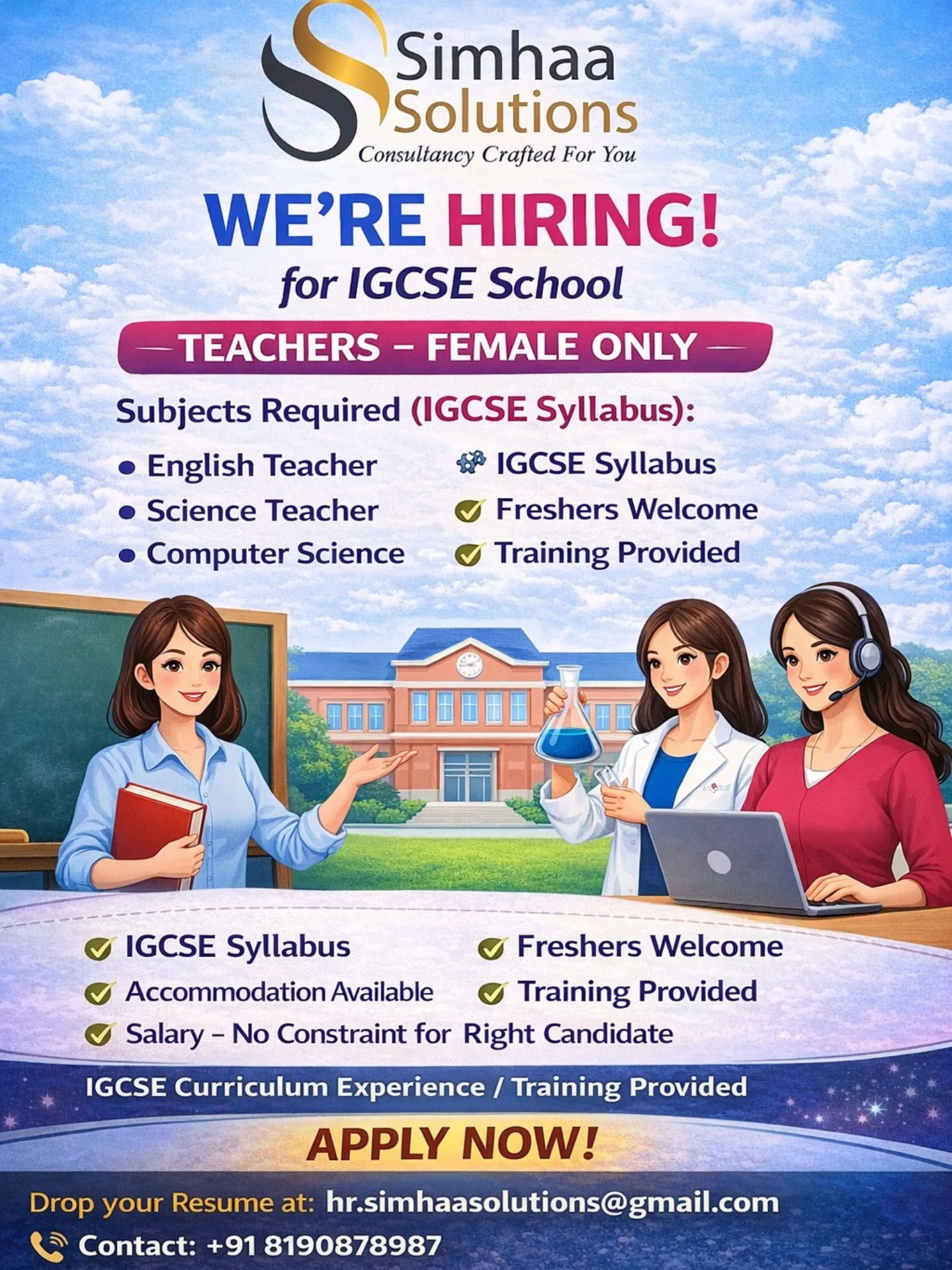 Simhaa - 🌟 WE’RE HIRING | IGCSE SCHOOL TEACHERS 🌟 Simhaa Solutions is ...