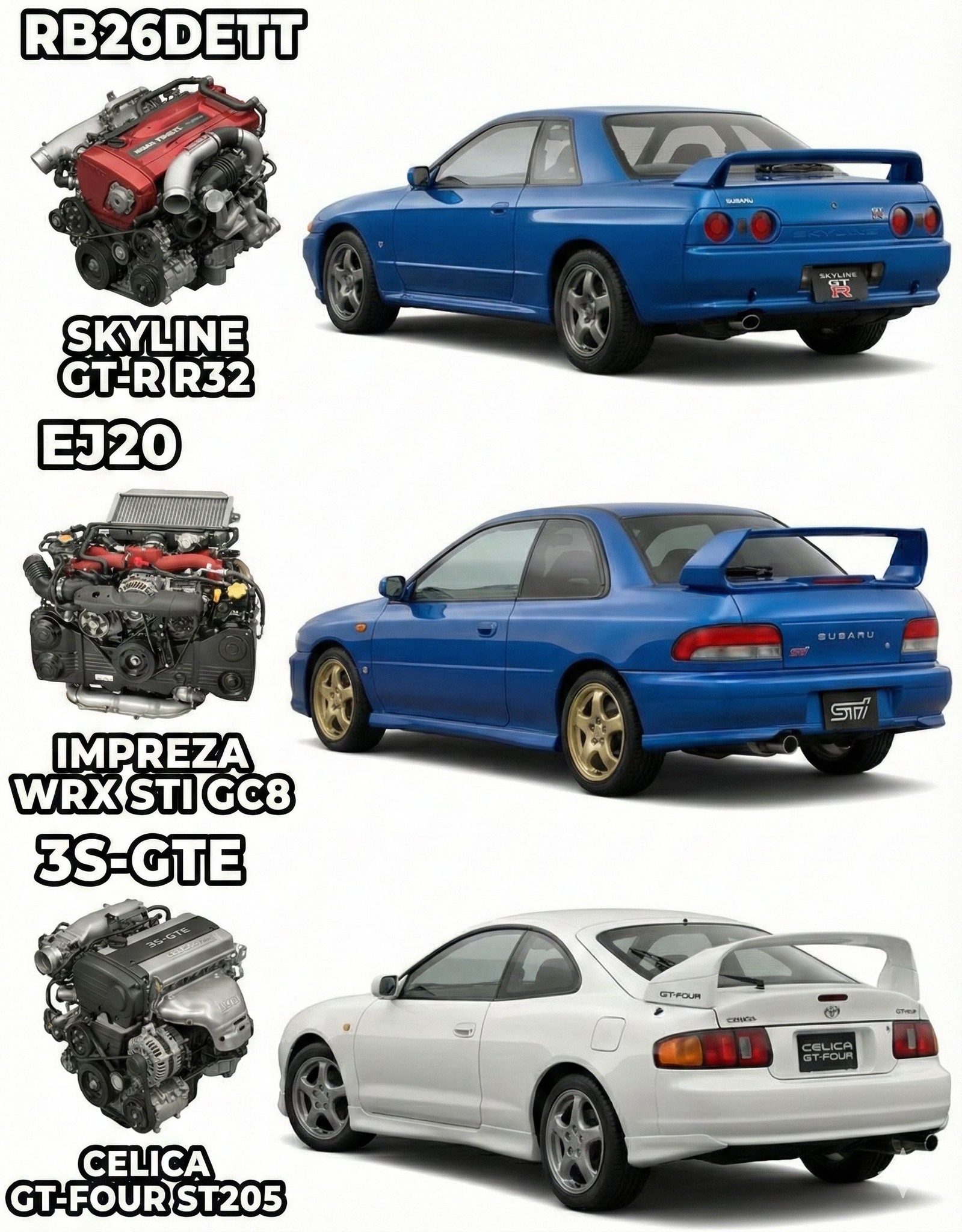 One has to go. 😬 22B STI. Evo V. Celica GT4. Pulsar GTI-R. Four